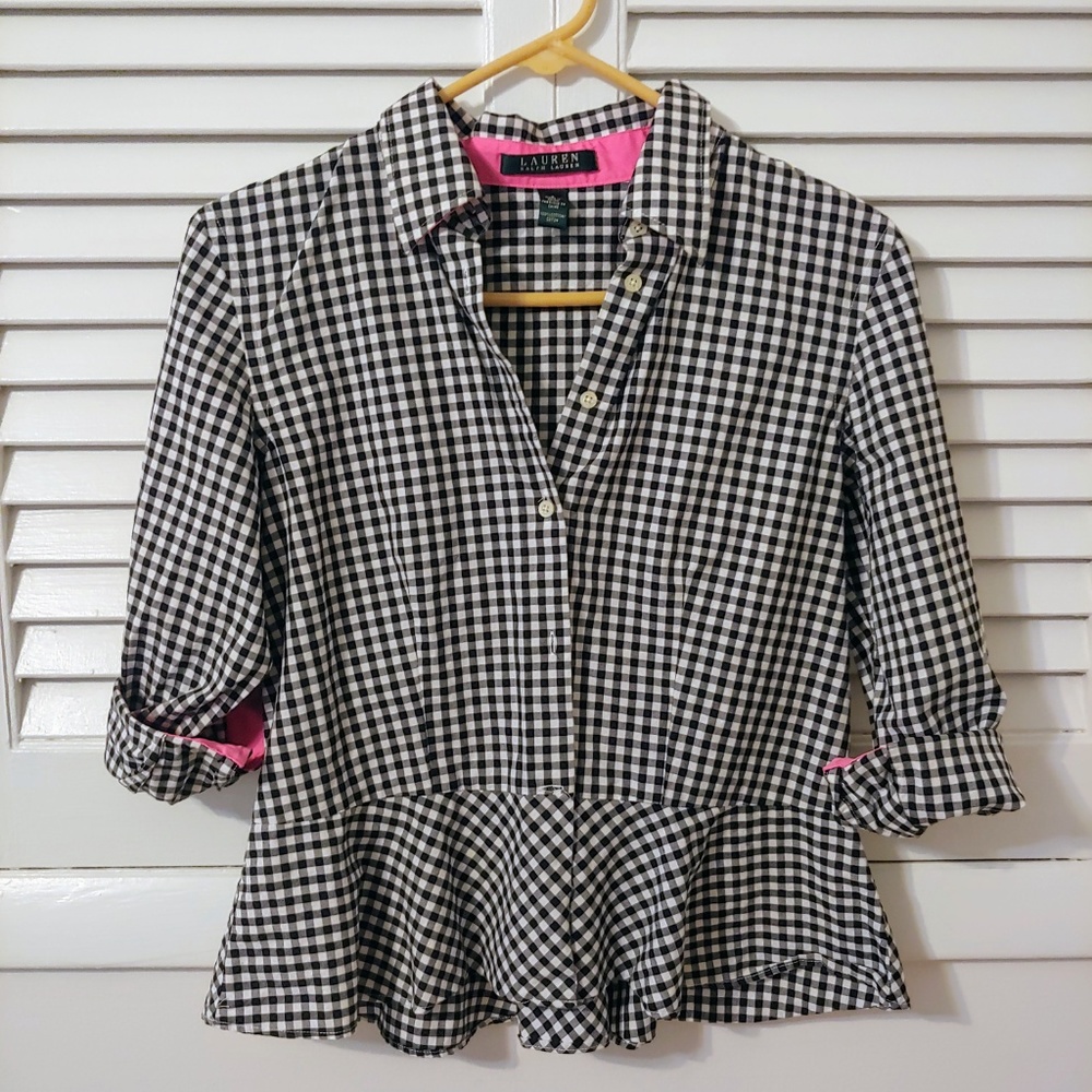 Ralph Lauren Gingham Peplum hem top 4